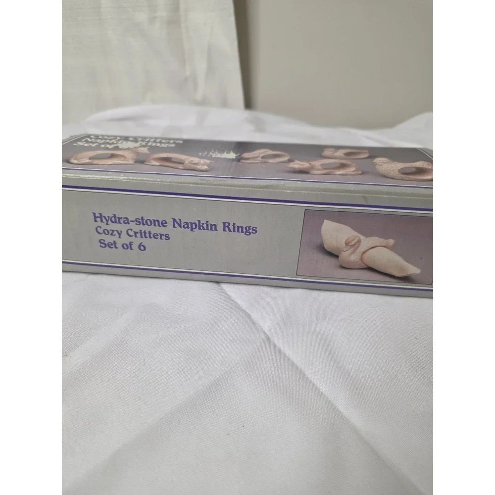 COZY CRITTERS HYDRA-STONE NAPKIN RINGS SET OF 6 TOYO KOREA ANIMALS PETS IN BOX